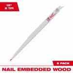MILWAUKEE Milwaukee 48-00-5037 Reciprocating Saw Blade, Applicable Materials: Nail-Embedded Wood, 3/4 in W, 12 in L, 5 TPI TOOLS MILWAUKEE
