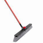 THE LIBMAN COMPANY Libman 879 Rough Surface Push Broom, 25-1/2 in Sweep Face, 4 in L Trim, Recycled PET Bristle, 64 in L, Bolt, Gray/Red CLEANING & JANITORIAL SUPPLIES THE LIBMAN COMPANY