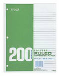 ACCO/MEAD College Rule Filler Paper, White, 10.5 x 8 In., 200 Sheets