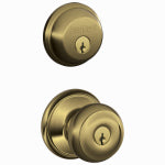 SCHLAGE LOCK Schlage FB50NVGEO609 Knob Lockset, Mechanical Lock, Knob Handle, Round Design, Antique Brass, 1 Grade, Rekeyable HARDWARE & FARM SUPPLIES SCHLAGE LOCK