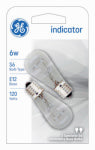 GE GE 15820 Indicator Bulb, 6 W, S6 Lamp, E12 Candelabra Lamp Base, 1500 hr Average Life ELECTRICAL GE
