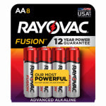 RAYOVAC Rayovac FUSION 815-8TFUSJ Battery, 1.5 V Battery, AA Battery, Alkaline, Black/Red/White ELECTRICAL RAYOVAC