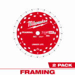 MILWAUKEE Milwaukee 48-40-0722 Circular Saw Blade, 7-1/4 in Dia, 5/8 in Arbor, 24-Teeth, Carbide Cutting Edge, 2/PK TOOLS MILWAUKEE