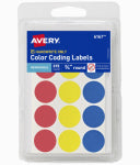 AVERY PRODUCTS CORPORATION Removable Color Coding Labels, Handwrite Only, 3/4 In. Round, 315-Pk.