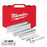 MILWAUKEE ELECTRIC TOOL CORP 50-Pc. SAE & Metric 6-Point Ratchet & Socket Set, 1/4 In. Drive