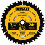 DEWALT DEWALT DWA171424B10 Circular Saw Blade, 7-1/4 in Dia, 5/8 in Arbor, 24-Teeth, Tungsten Carbide Cutting Edge TOOLS DEWALT