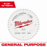 MILWAUKEE Milwaukee 48-40-0824 Circular Saw Blade, 8-1/2 in Dia, 5/8 in Arbor, 40-Teeth, Carbide Cutting Edge TOOLS MILWAUKEE