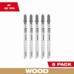 MILWAUKEE Milwaukee 48-42-5540 Jig Saw Blade, 9/32 in W, 4 in L, 10 TPI, High-Carbon Steel Cutting Edge, 5/PK TOOLS MILWAUKEE