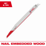MILWAUKEE ELECTRIC TOOL CORP Ax Super Sawzall Reciprocating Saw Blade, Nail Embedded Wood, 5 TPI, 12 In. TOOLS MILWAUKEE ELECTRIC TOOL CORP