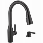 DELTA FAUCET CO Marca Single Handle Kitchen Faucet, Pull-Down Spray, ShieldSpray Technology, Soap Dispenser, Matte Black