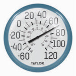 TAYLOR PRECISION PRODUCTS Outdoor Thermometer, White Dial, Teal Bezel, 13.25 In. Round