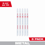 MILWAUKEE ELECTRIC TOOL CORP Metal-Cut Jig Saw Blades, T Shank, Bi-Metal, 24 TPI, 5-1/4 In., 5-Pk.