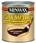 MINWAX Minwax PolyShades 61380444 Polyurethane, Satin, Liquid, Bombay Mahogany, 1 qt Can PAINT MINWAX