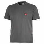 MILWAUKEE ELECTRIC TOOL CORP Gridiron Pocket T-Shirt, Heavy Duty, Moisture Wicking, Gray, L