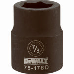 DEWALT DEWALT DWMT75178OSP Impact Socket, 7/8 in Socket, 23/32 in D Socket, 3/4 in Drive, 6-Point, CR-440 Steel, Black Oxide TOOLS DEWALT