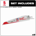 MILWAUKEE Milwaukee THE AX SAWZALL 48-00-5021 Reciprocating Saw Blade, 1 in W, 6 in L, 5 TPI, Bi-Metal Cutting Edge TOOLS MILWAUKEE
