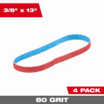 MILWAUKEE ELECTRIC TOOL CORP Bandfile Sanding Belts, 80 Grit, 3/8 x 13 In., 4-Pk. TOOLS MILWAUKEE ELECTRIC TOOL CORP