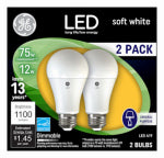 GE GE 93127324 Light Bulb, General-Purpose, A19 Lamp, 75 W Equivalent, Medium (E26) Lamp Base, Dimmable, Frosted ELECTRICAL GE
