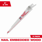 MILWAUKEE Milwaukee 48-00-5035 Reciprocating Saw Blade, Applicable Materials: Nail-Embedded Wood, 3/4 in W, 6 in L, 5 TPI TOOLS MILWAUKEE