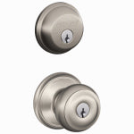 SCHLAGE LOCK Schlage FB50NVGEO619 Knob Lockset, Mechanical Lock, Knob Handle, Round Design, Satin Nickel, Yes, 1 Grade, Rekeyable HARDWARE & FARM SUPPLIES SCHLAGE LOCK