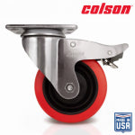 SHEPHERD HDWE. PROD., LLC. 4 in. Red Polyurethane and Steel Swivel Plate Caster with Locking Brake HARDWARE & FARM SUPPLIES SHEPHERD HDWE. PROD., LLC.