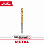 MILWAUKEE Milwaukee SHOCKWAVE 48-89-4609 Impact Drill Bit, 3/16 in Dia, 3 in OAL, Twist Flute, 1/4 in Dia Shank, Hex Shank TOOLS MILWAUKEE