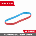 MILWAUKEE ELECTRIC TOOL CORP Bandfile Belts, Assorted Grit, 3/8 x 13 In., 4-Pk. TOOLS MILWAUKEE ELECTRIC TOOL CORP