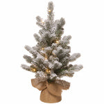 NATIONAL TREE CO-IMPORT Feel Real Artificial Pre-Lit Christmas Tree, Snowy Sheffield Spruce, 15 Warm White LED Lights, 16-In. x 2-Ft.