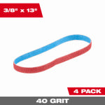 MILWAUKEE ELECTRIC TOOL CORP Bandfile Belts, 40 Grit, 3/8 x 13 In., 4-Pk. TOOLS MILWAUKEE ELECTRIC TOOL CORP