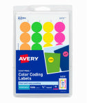 AVERY PRODUCTS CORPORATION Removable Neon Color Coding Labels, 3/4 In. Round, 1008-Pk.