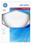 GE GE 49780 Light Bulb, 60 W, G40 Lamp, E26 Medium Lamp Base, 650 Lumens, 2600 K Color Temp, Soft White Light ELECTRICAL GE