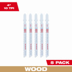 MILWAUKEE ELECTRIC TOOL CORP Wood Jig Saw Blades, T Shank, Bi-Metal, 10 TPI, 4 In., 5-Pk.