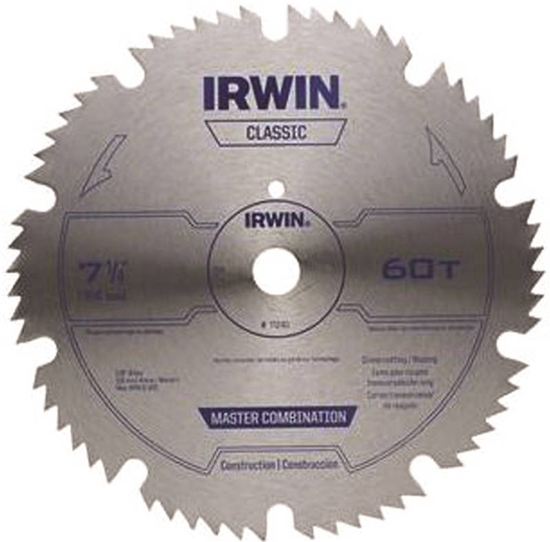 IRWIN Irwin 11240 Circular Saw Blade, 7-1/4 in Dia, 5/8 in Arbor, 60-Teeth, Carbon Steel Cutting Edge TOOLS IRWIN