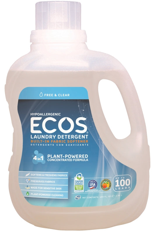 ECOS Ecos 9889/04 Laundry Detergent, 100 oz, Jug, Liquid, Neutral