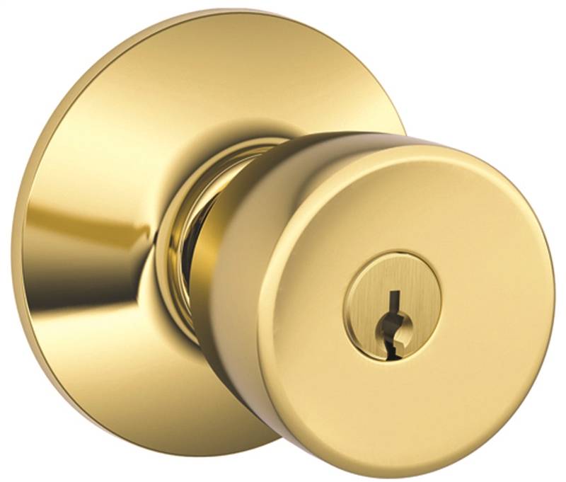 SCHLAGE LOCK Schlage F Series F51A BEL505KA4 Entry Knob, Bell, Knob Handle, Bright Brass, Metal, C Keyway, Yes