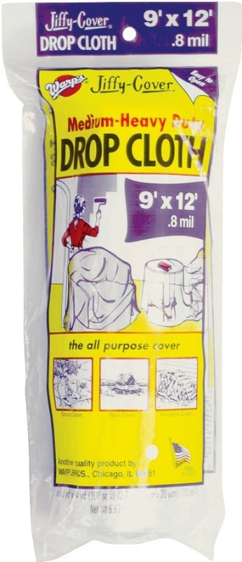 WARP'S Warp's 8JC-912 Drop Cloth, 0.8 mil Thick, 12 ft L, 9 ft W, Plastic