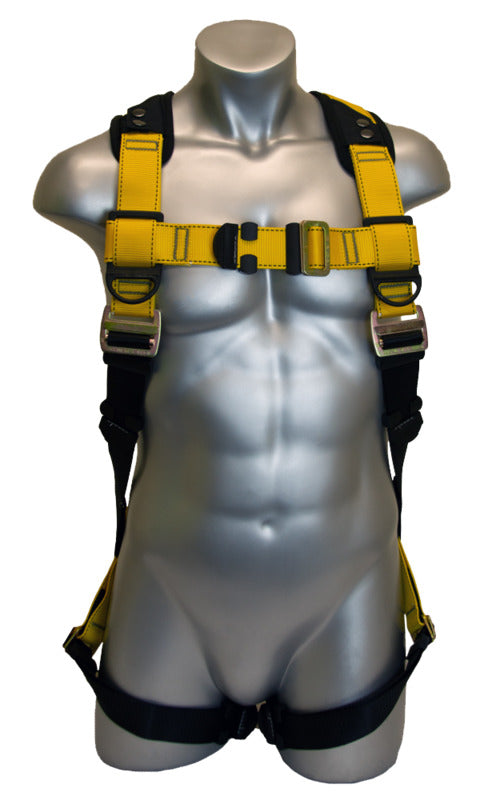 QUALCRAFT INDUSTRIES Guardian Fall Protection 37101 Full Body Harness, M/L, 130 to 420 lb, Black/Yellow, Spring Loaded Adjuster Torso Buckle AUTOMOTIVE QUALCRAFT INDUSTRIES