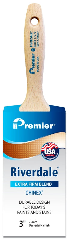 PREMIER PAINT ROLLER Premier Riverdale 17273 Paint Brush, 3 in W, Beavertail Varnish Brush, 3-3/16 in L Bristle, Chinex Bristle