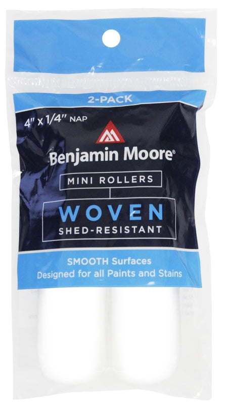 PREMIER PAINT ROLLER Benjamin Moore U66300-018 Woven Mini Roller Cover, 1/4 in Thick Nap, 4 in L, White PAINT PREMIER PAINT ROLLER