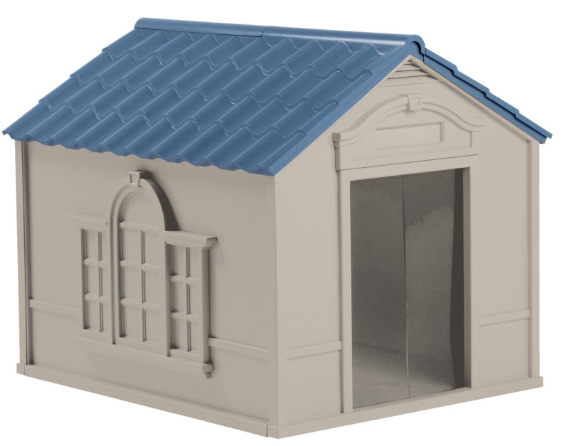 SUNCAST Suncast DH350 Dog House, 38-1/2 in OAL, 33 in OAW, 32 in OAH, Resin, Blue/Taupe