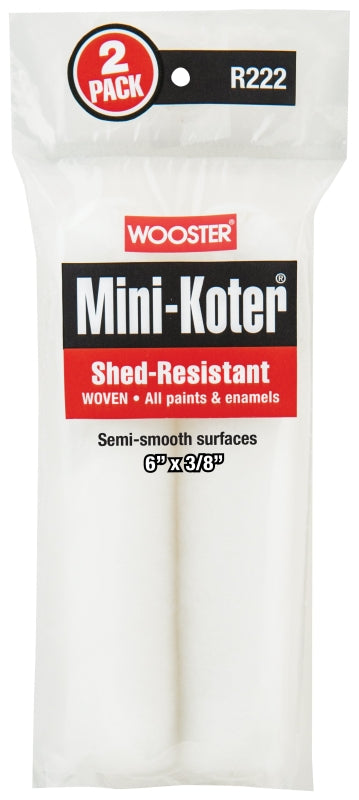 WOOSTER BRUSH Wooster R222-6 Mini Roller Cover, 3/8 in Thick Nap, 6 in L, Fabric Cover, 2/PK