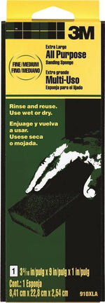 3M 3M 910-XLA Sanding Sponge, 9 in L, 3.3 in W, Fine, Medium BUILDING MATERIALS 3M