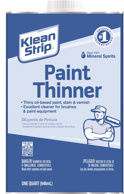 KLEAN STRIP Klean Strip QKPT94003CA Paint Thinner, Liquid, Aromatic Hydrocarbon, Water White, 1 qt, Can