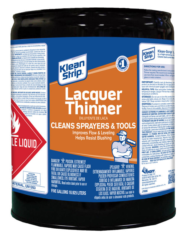 KLEAN STRIP Klean Strip CML170SC Lacquer Thinner, Liquid, Characteristic Ketone, Clear, 5 gal