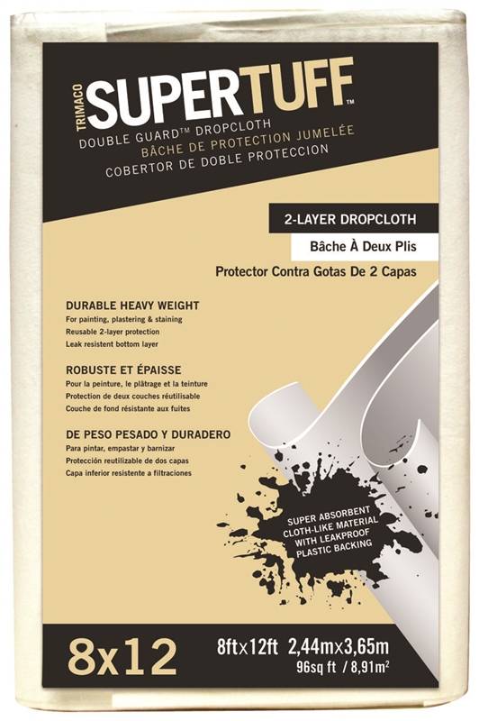TRIMACO Trimaco SUPERTUFF Double Guard 02601 Drop Cloth, 12 ft L, 8 ft W, Paper, White