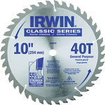 IRWIN Irwin 15270 Circular Saw Blade, 10 in Dia, 5/8 in Arbor, 40-Teeth, Carbide Cutting Edge, Applicable Materials: Wood TOOLS IRWIN