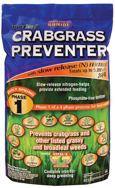 BONIDE PRODUCTS Bonide 60412 Crabgrass Preventer Fertilizer, 16 lb, Solid, 24-0-8 N-P-K Ratio