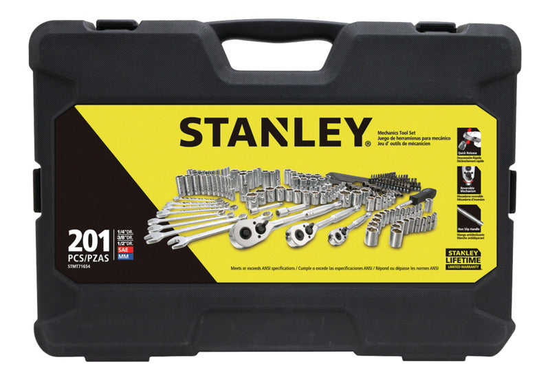 STANLEY STANLEY COLORmaxx Series STMT71654 Mechanics Tool Set, 201-Piece, Chrome Vanadium Steel, Chrome, Silver