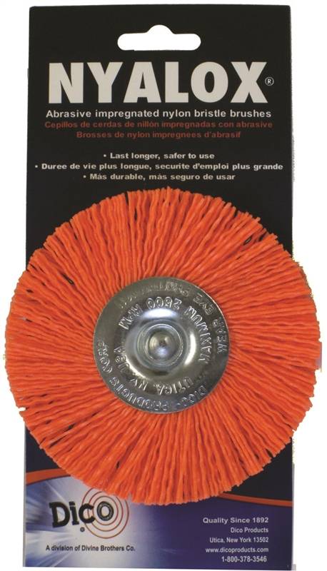 DICO PRODUCTS Dico 541-778-4 Mounted Wheel Brush, 4 in Dia, 1/4 in Arbor/Shank, Nylon Bristle AUTOMOTIVE DICO PRODUCTS