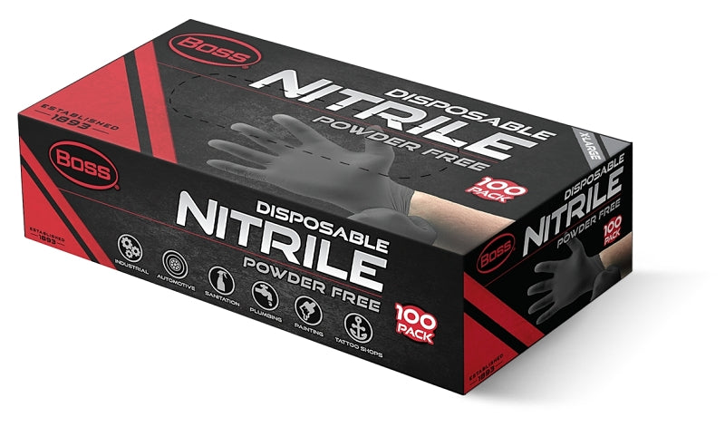 BOSS Boss B21051-XL Disposable Gloves, 100 CT, XL, Nitrile, Black CLOTHING, FOOTWEAR & SAFETY GEAR BOSS